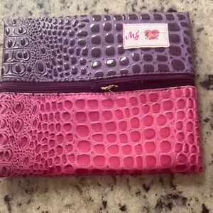 Makeup Junkie Croc-Embossed Purple and Pink Clutch